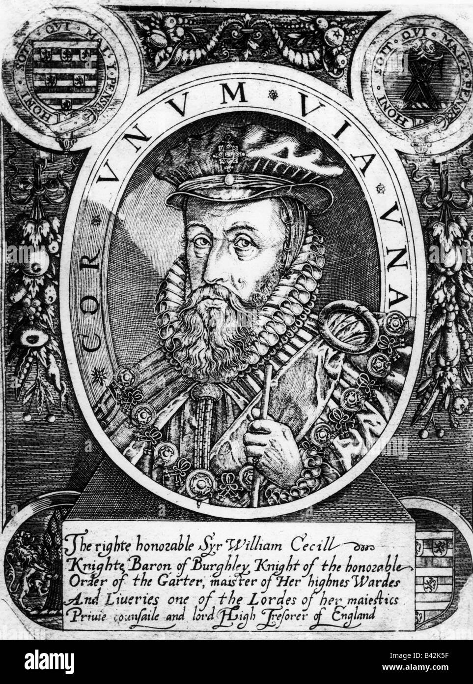 Burleigh, William Cecil Lord, 13.5.1520 - 4.8.1598, English politician, portrait, copper engraving, 16th century, , Artist's Copyright has not to be cleared Stock Photo