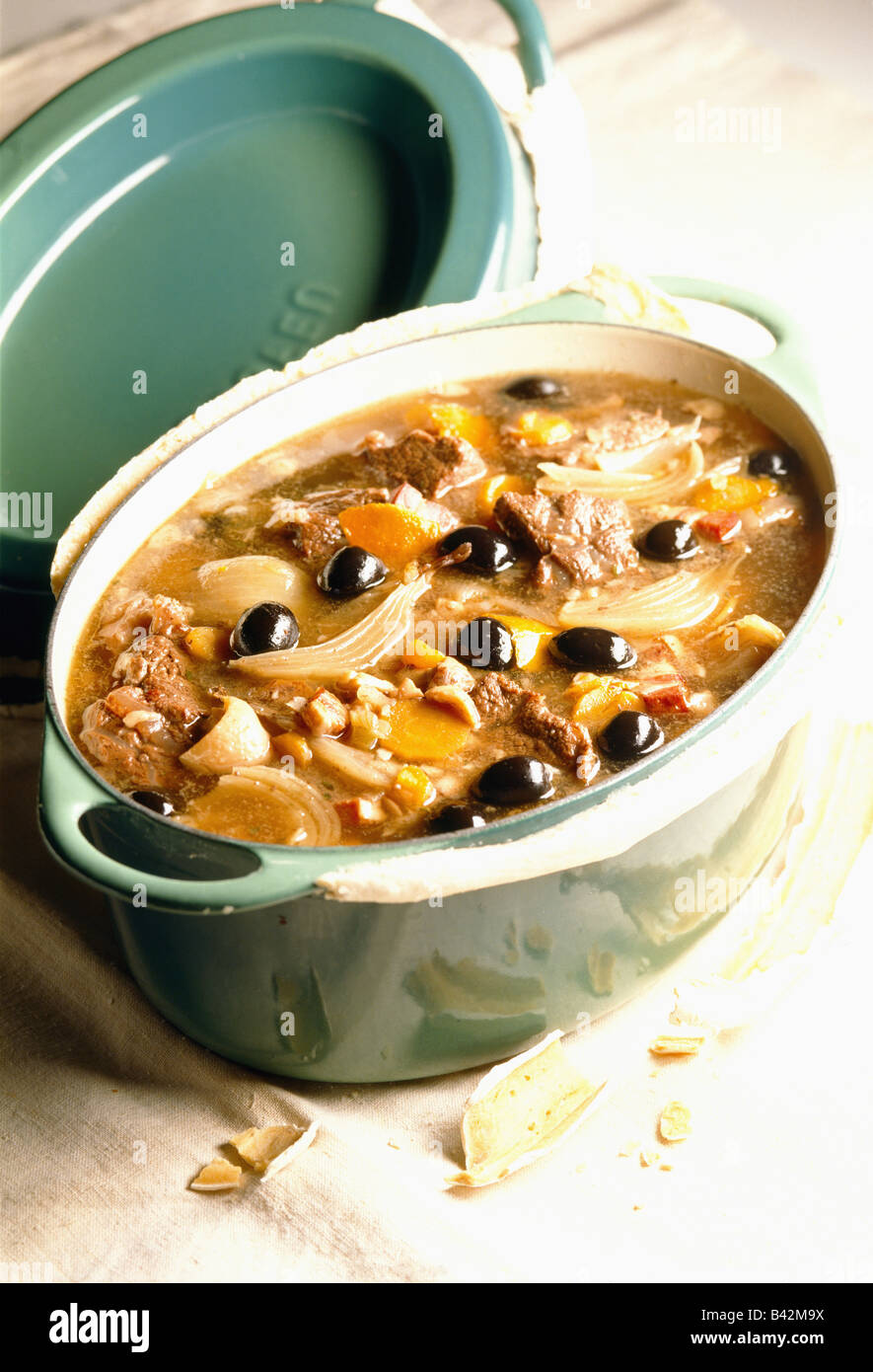 pork stew with olives and onions Stock Photo