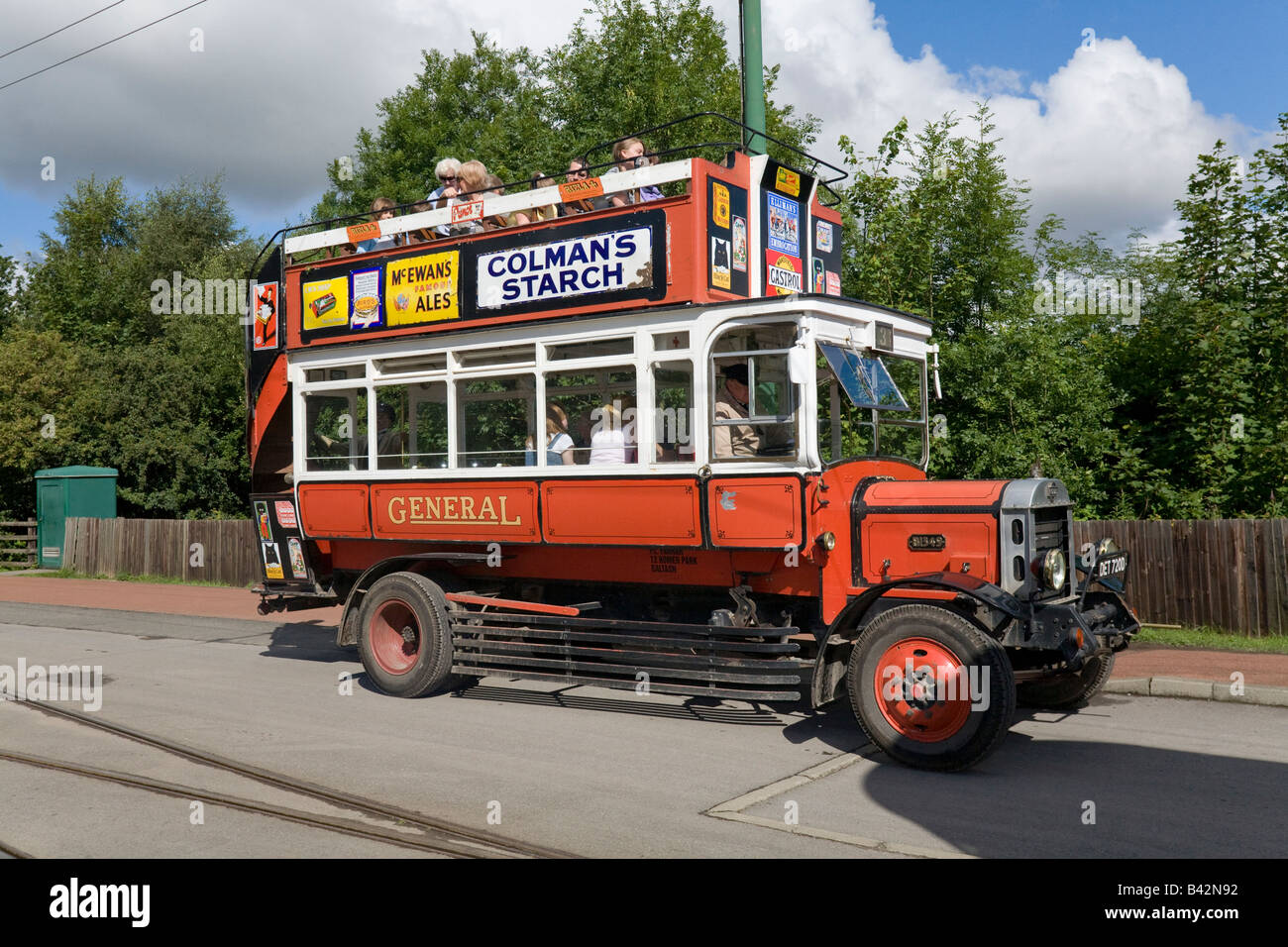Open Top Double Decker Bus at Beamish Open Air Museum 1913 Town Stock Photo
