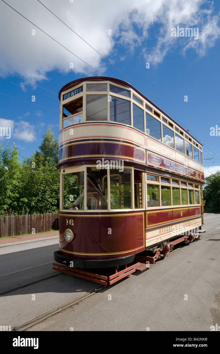 Sunderland 16 Tram at Beamish Open Air Museum - built in 1900 and ceased running in 1954. Stock Photo
