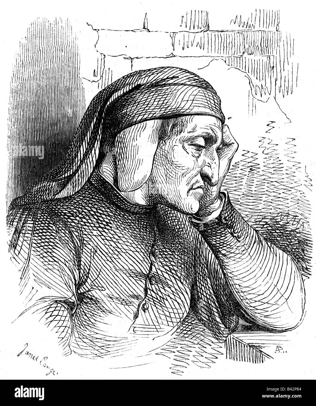 Dante, Alighieri, 1265 - 14.9.1321, Italian poet, half length side view, engraving, Stock Photo
