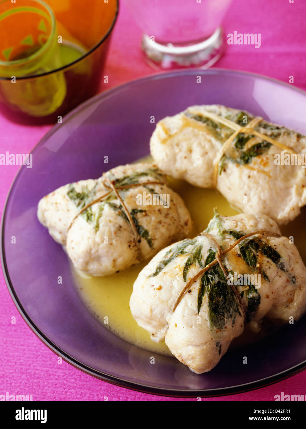 Veal escalope in membrane,mustard sauce Stock Photo Alamy