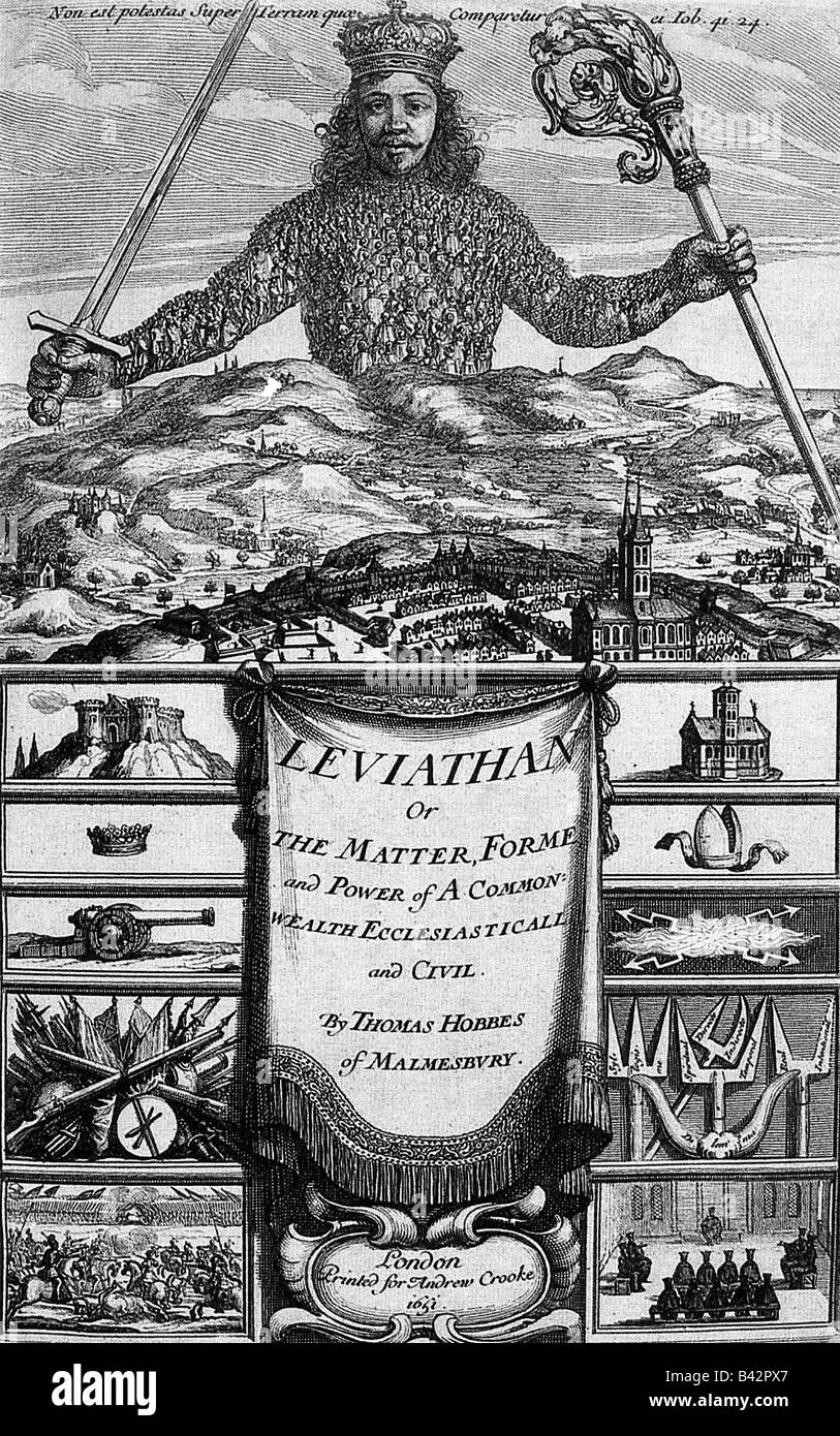 Hobbes, Thomas, 5.4.1588 - 4.12.1679, British philosopher, work, 'Leviathan', 1651, title page, copper engraving by Wenzel Hollar, Artist's Copyright has not to be cleared Stock Photo