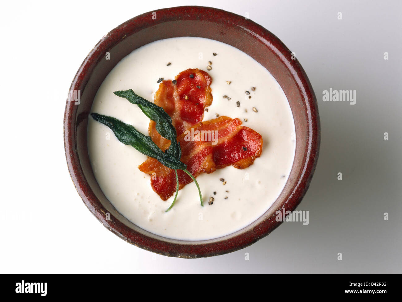 Celery velouté with bacon Stock Photo Alamy