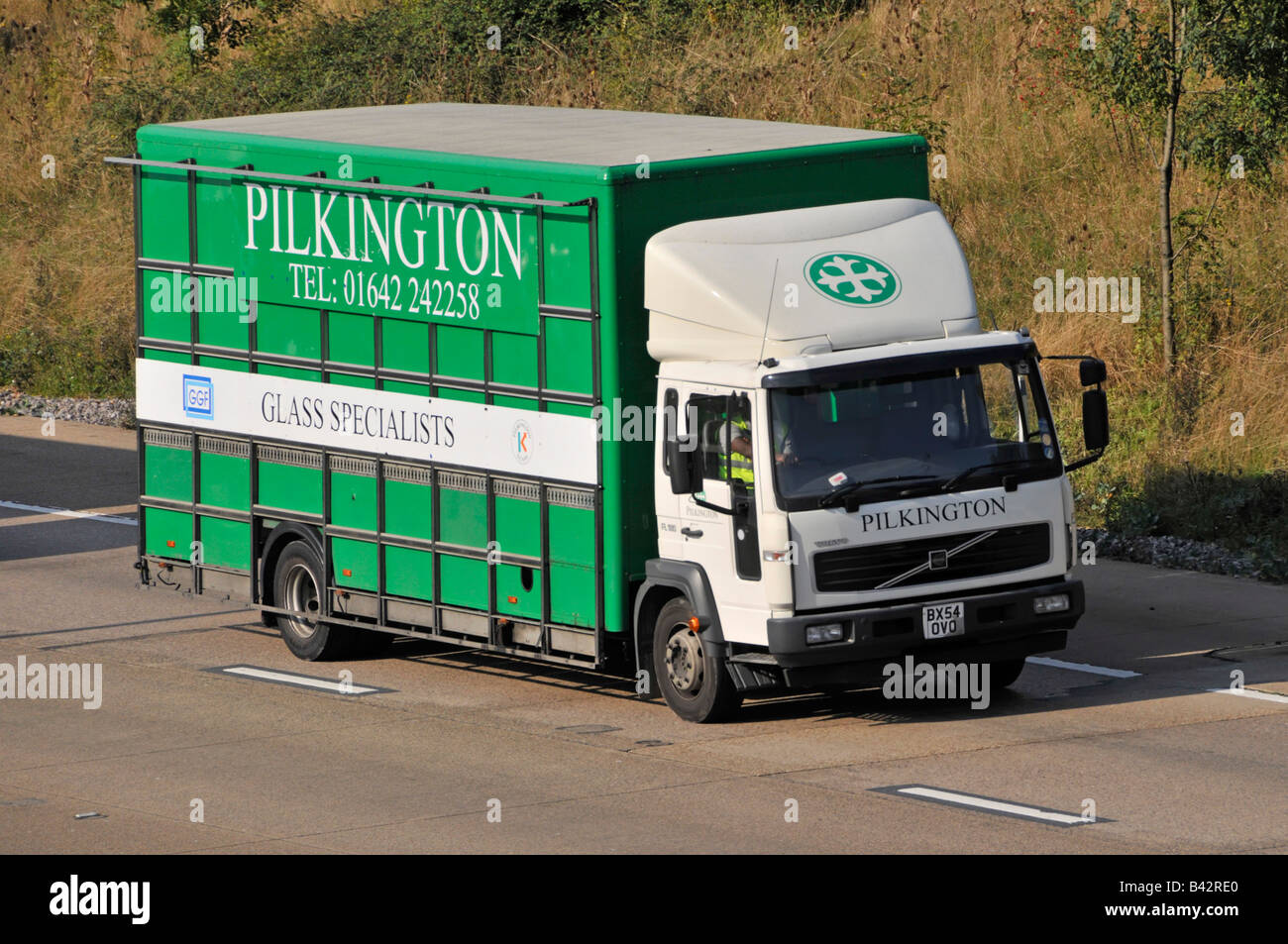 Pilkington Glass delivery lorry on the M25 motorway Stock Photo Alamy