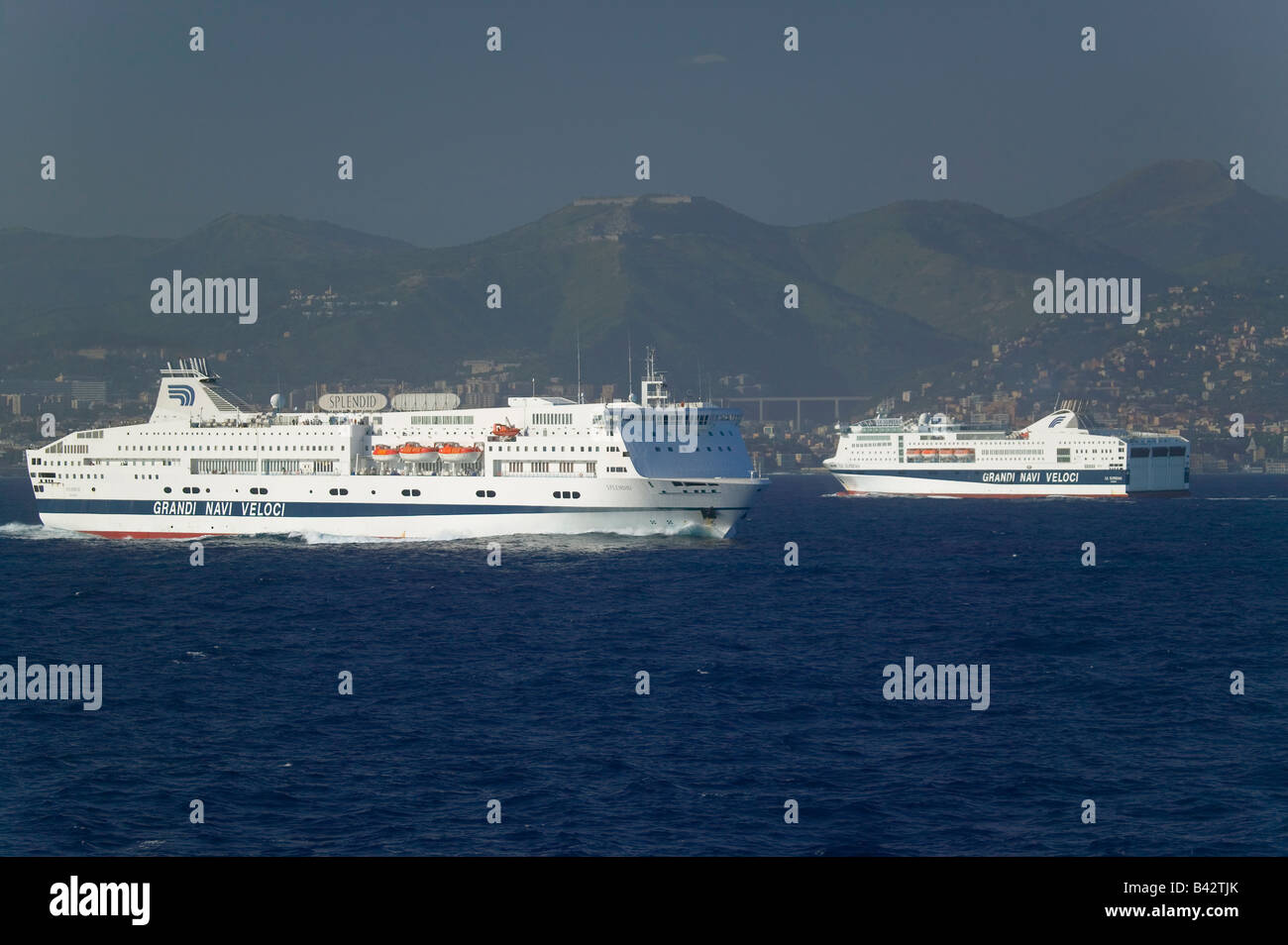 Grandi Navi Veloci Ferryboat off coast of Genoa, Italy Stock Photo