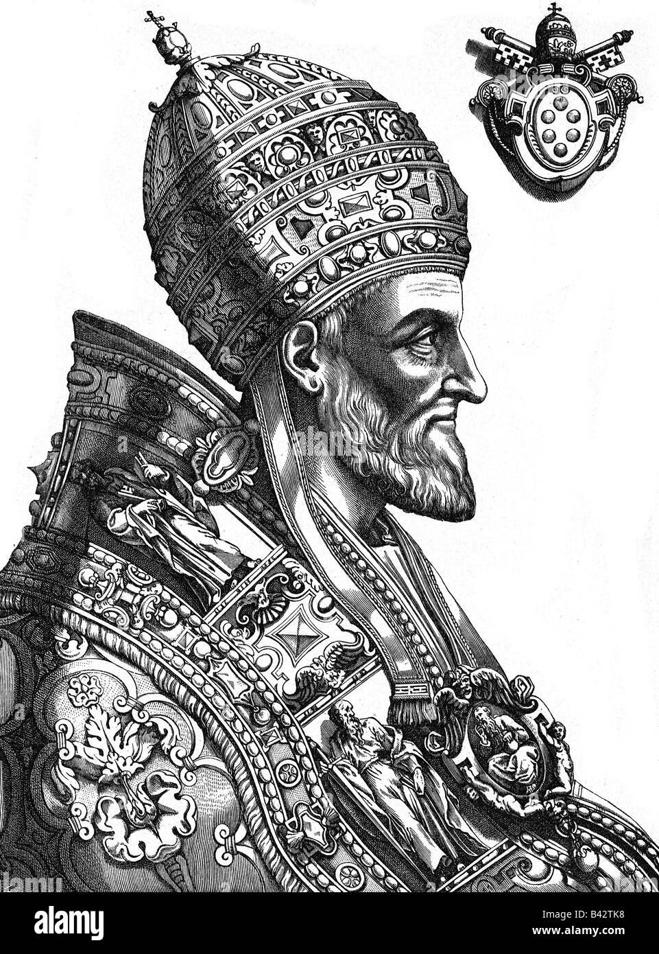 Pius IV (Giovanni Angelo Medici di Marignano), 31.3.1499 - 9.12.1565, Pope 25.12.1559 - 9.12.1565, porträt, copper engraving by Nicolas Beatrizet (um 1515 - 1560), Artist's Copyright has not to be cleared Stock Photo