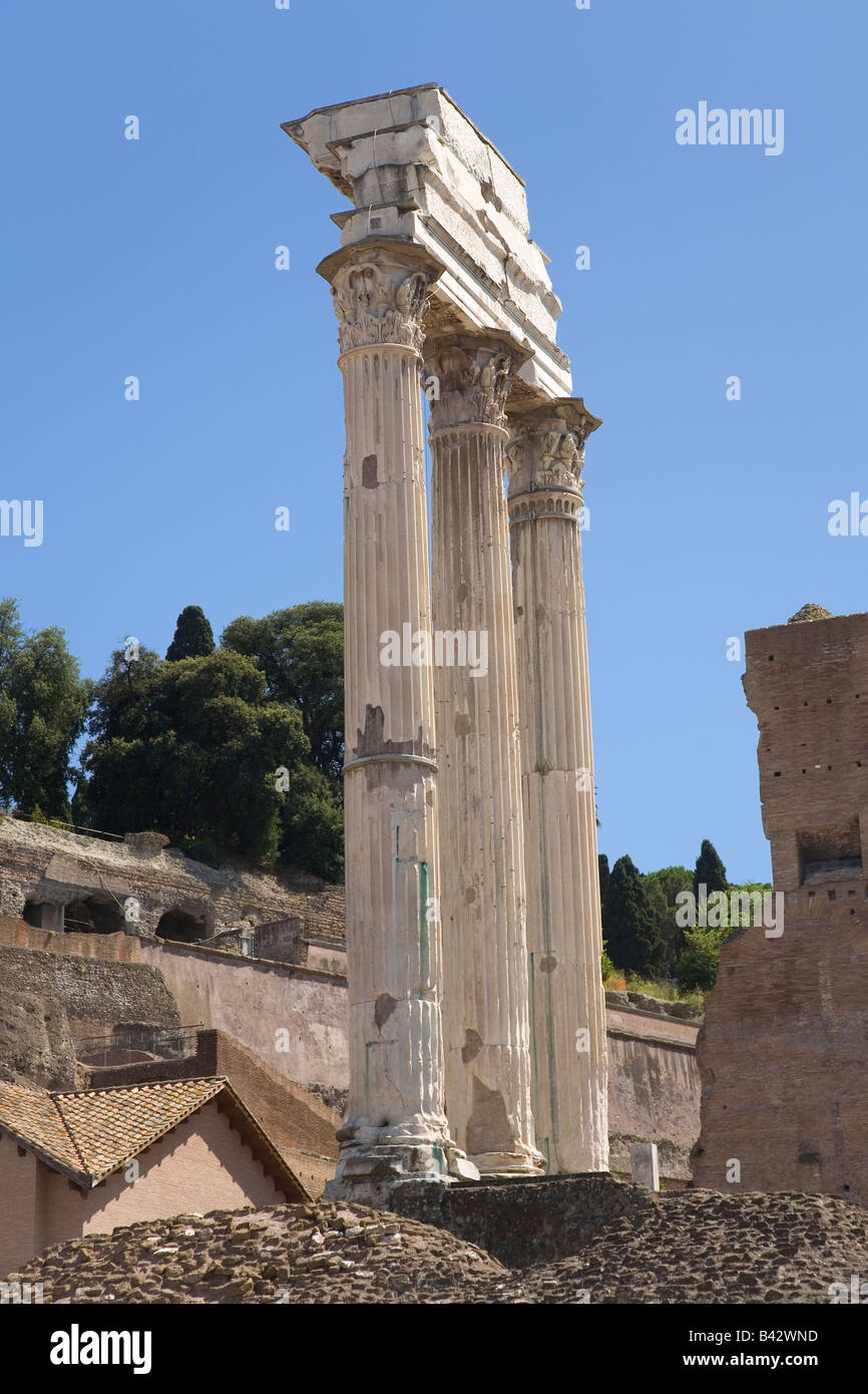 Temple of Castor & Pollux at Roman Forum seen from the Capitol, ancient