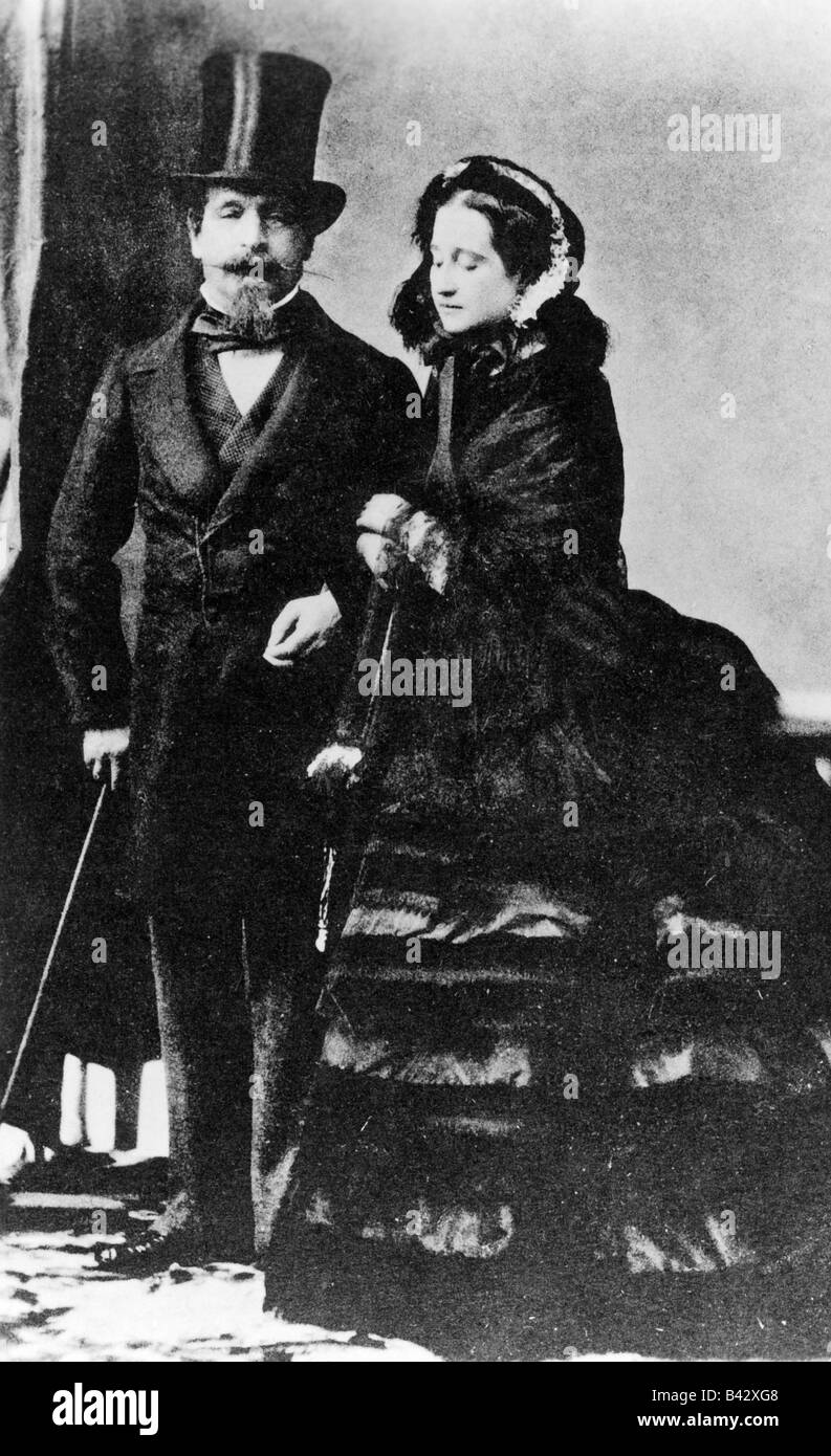 Napoleon III, 20.4.1808 - 9.1.1873, Emperor of the French 2.12.1852 - 2.9.1870, half length, with wife Empress Eugenie, 1861, , Stock Photo