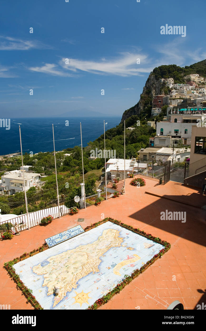 Outdoor map of City of Capri, an Italian island off the Sorrentine Peninsula on the south side of Gulf of Naples, in the region Stock Photo