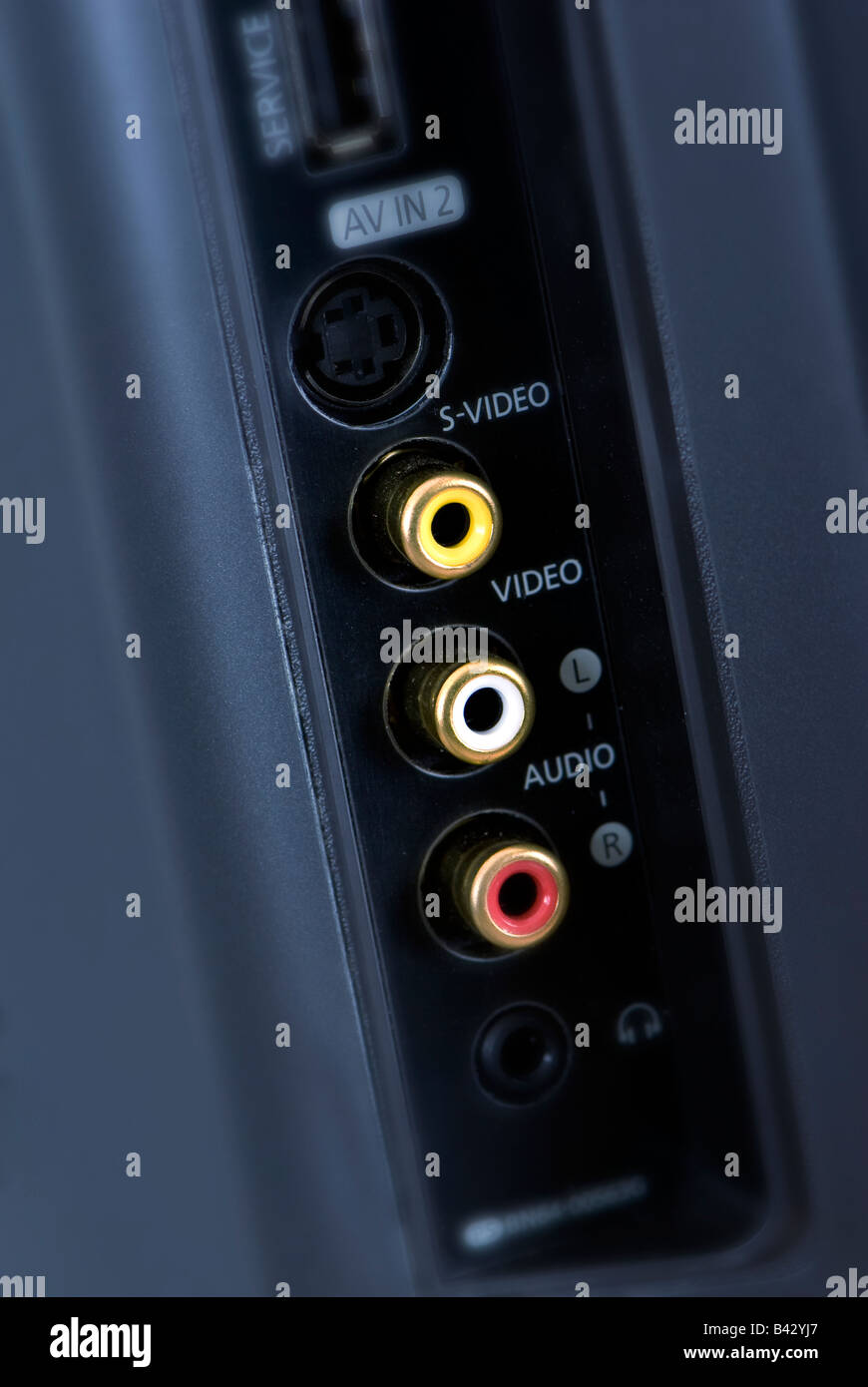 Closeup of a connection panel of a digital TV Stock Photo