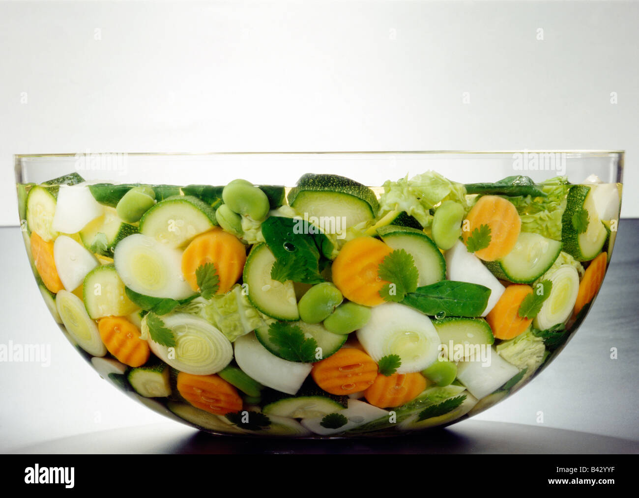 Salad bowl of cut vegetables in water Stock Photo Alamy