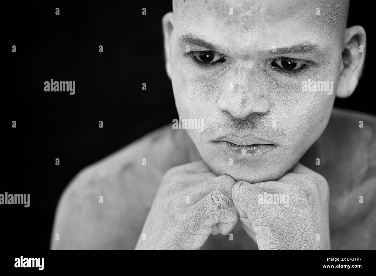 Young Indian man covered in sacred ash Stock Photo