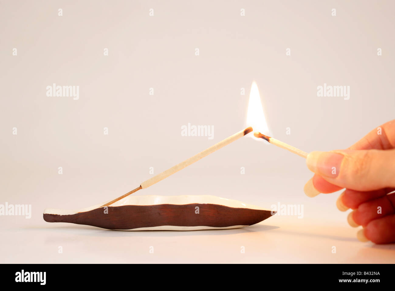 Lighting an incense stick Stock Photo Alamy