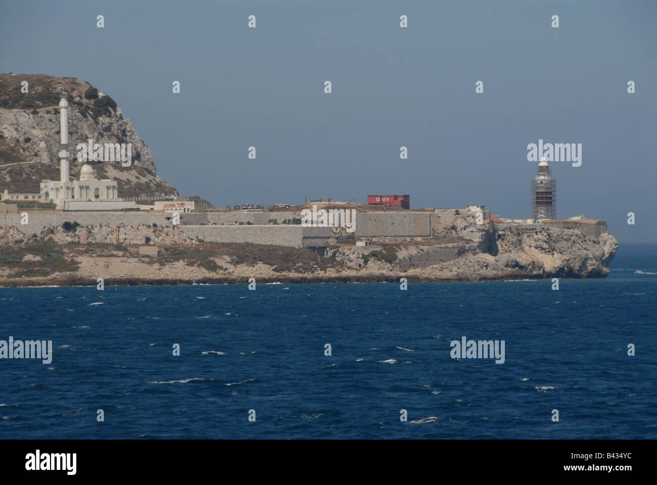 Ibrahim al Ibrahim mosque and Lighthouse Europa Point Gibraltar Stock Photo