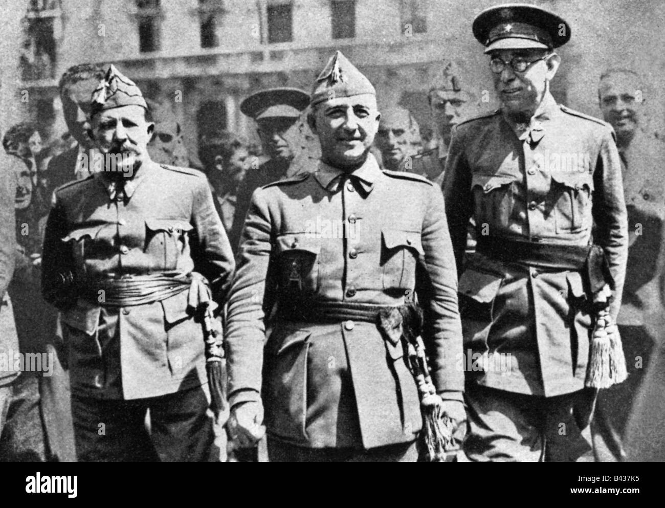 Franco Bahamonde, Francisco, 4.12.1892 - 20.11.1975, Spanish politician, regent of Spain 1936 - 1975, with Cavalcanti, and Emilio Mola Vidal, Burgos, coalition, international forces, , Stock Photo