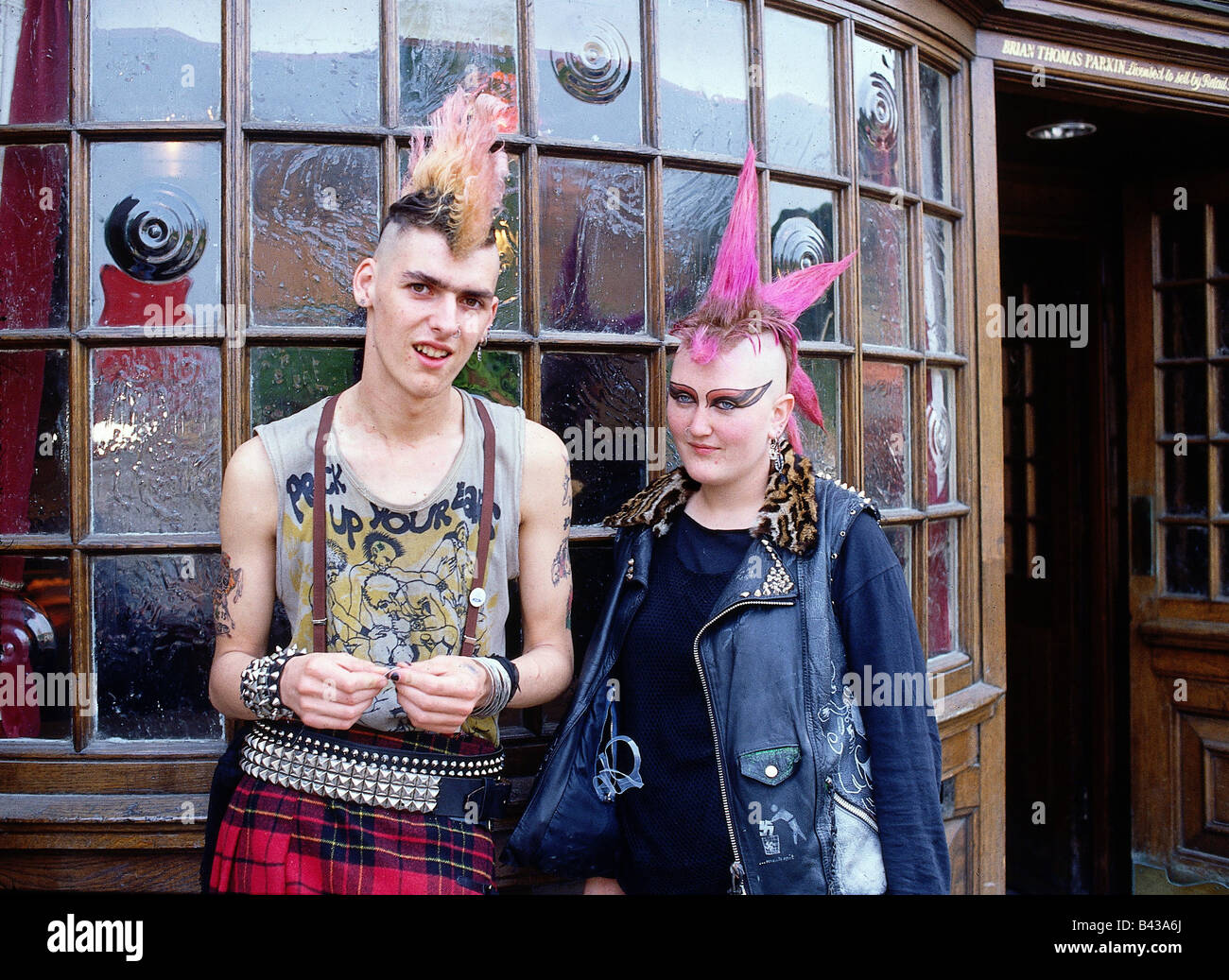 People, two punks, half length, London, Kensington Market 