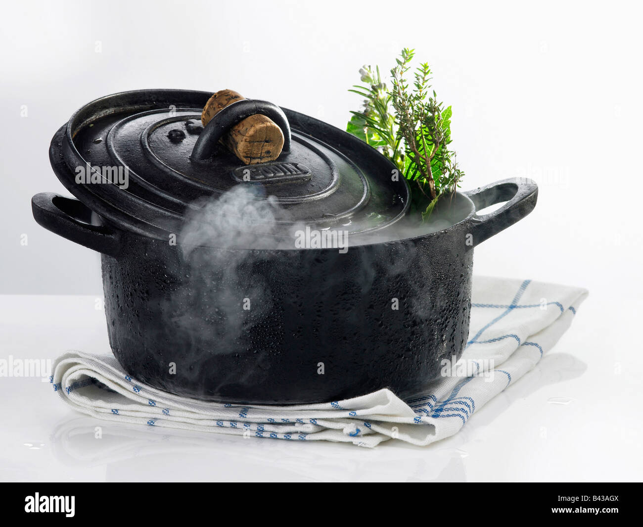 Cast iron casserole dish with steam Stock Photo Alamy