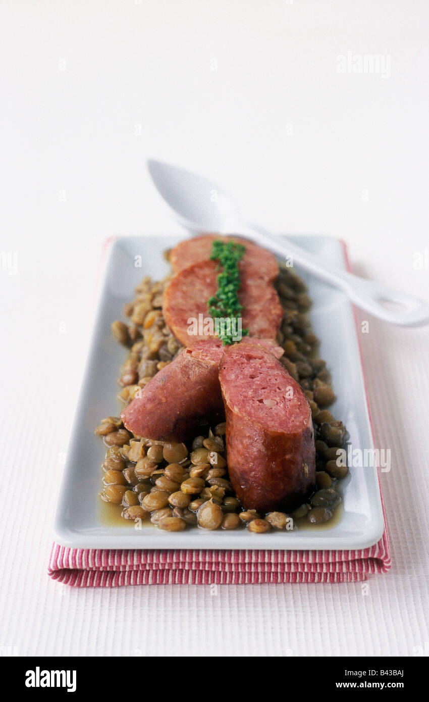 morteau smoked pork sausage with lentils Stock Photo Alamy