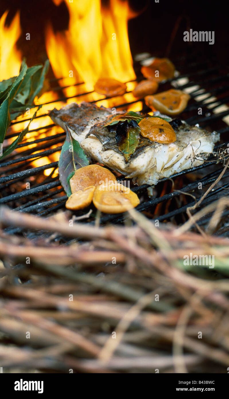 Cod on the barbecue Stock Photo Alamy