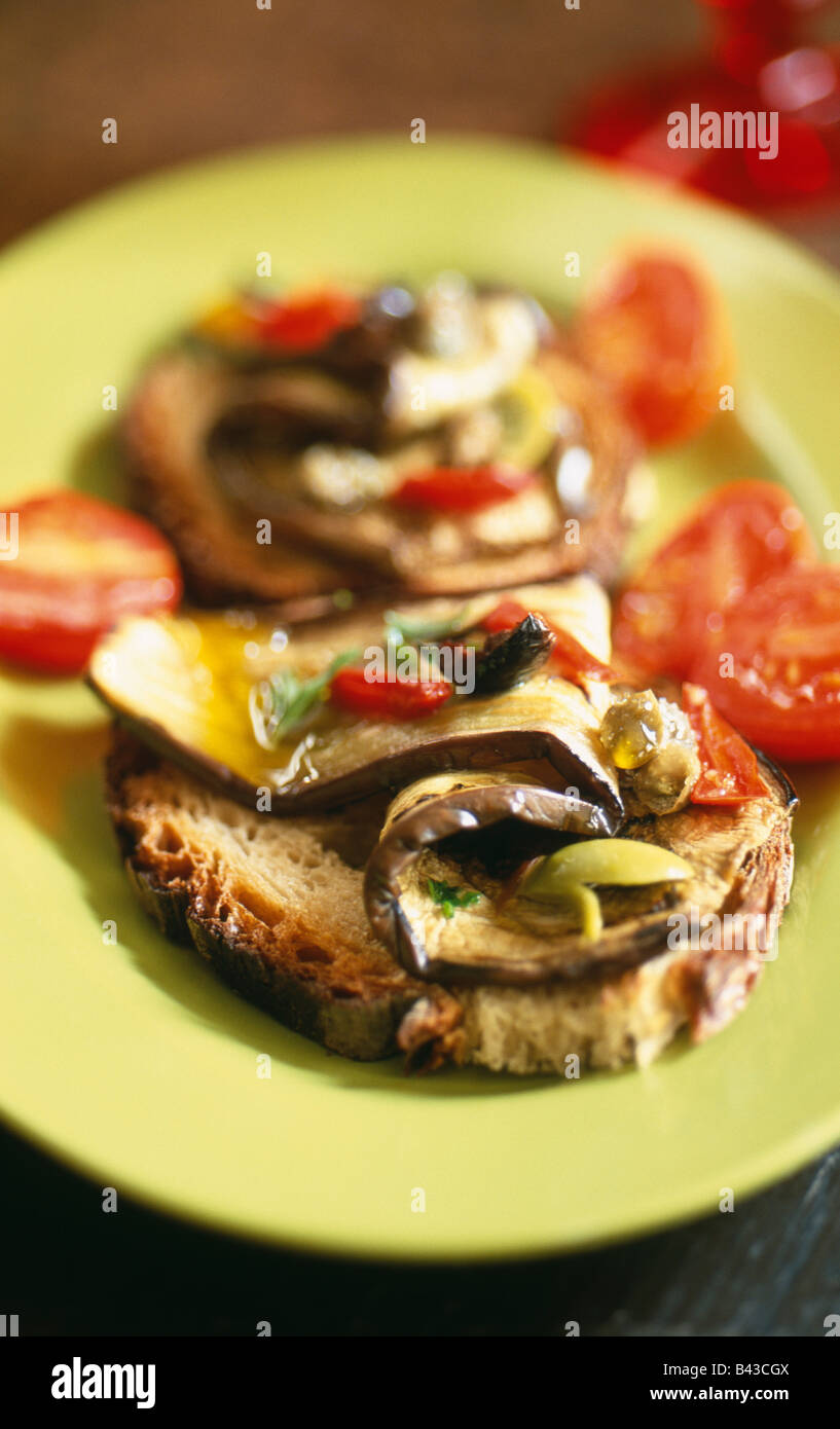 Eggplants on toast Stock Photo Alamy