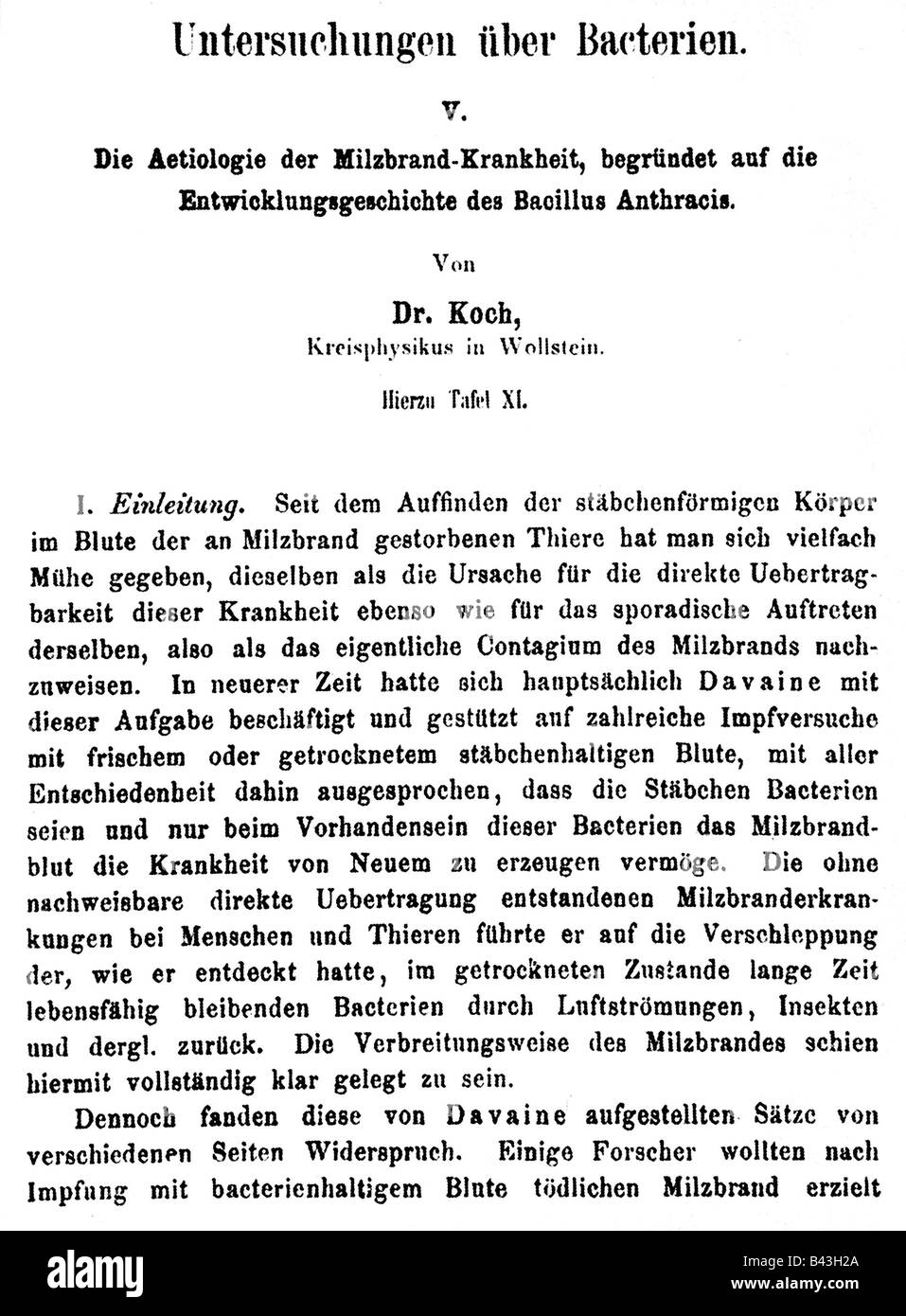 Koch, Robert, 11.12.1843 - 27.5.1910, German scientist (medic), essay about anthrax, journal 'Beitraege zur Bilogie der Pflanzen', 1876, Stock Photo
