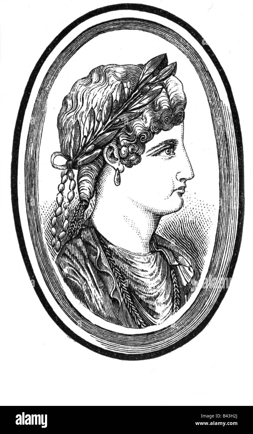 Agripina the Younger (Julia Agrippina), 6.11.15 - 59 A.D., Roman empress, mother of Nero, portrait, side view, wooden engraving after ancient intaglio, 19th century, Louvre Paris, Stock Photo