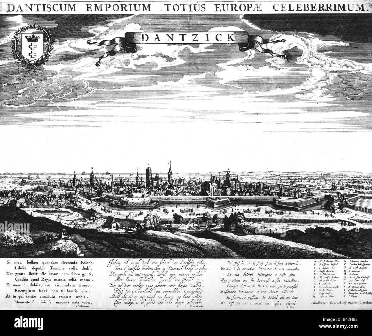 geography / travel, Poland, Gdansk, city views / cityscapes, "Dantiscum  Emporium Totius Europae Celeberrimum" and city arms, engraving, circa 17th  century Stock Photo - Alamy
