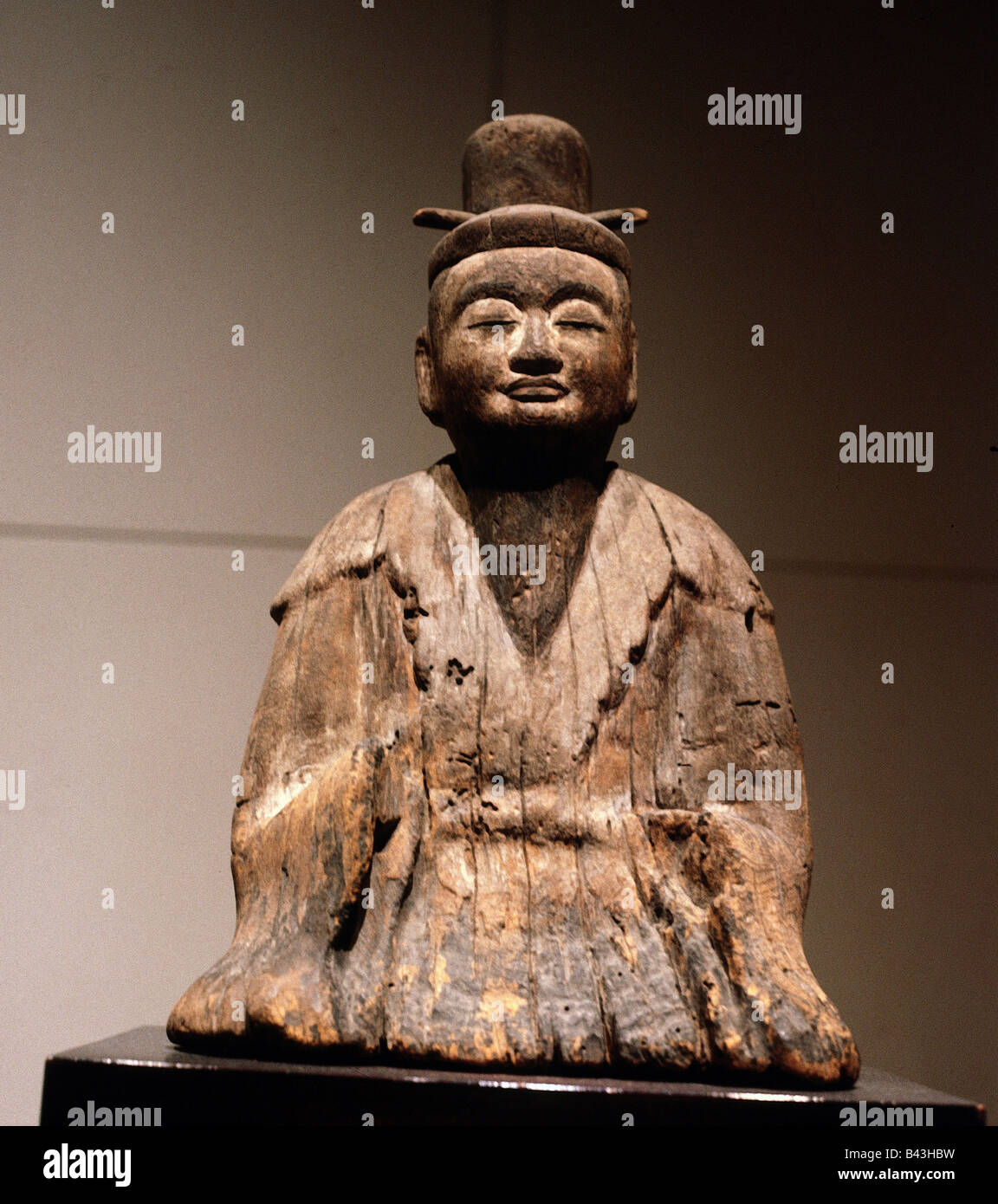 fine arts, Japan, sculpture, sitting Shinto deity, god with cap