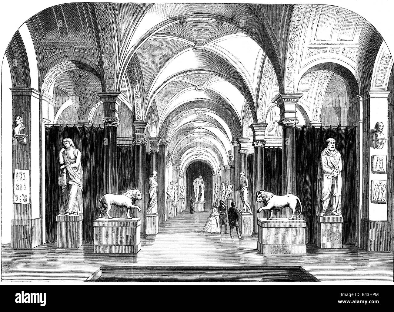 geography / travel, Germany, Dresden, museums, Royal Museum of Plaster Casts, 4th hall, engraving, 19th century, historic, historical, figures, sculptures, exhibition, hall 4, Stock Photo