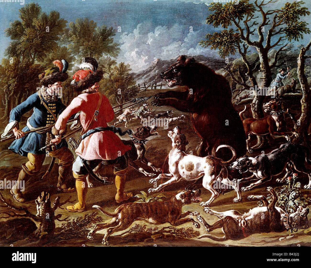 hunt / hunting, bear hunt, painting, unknown painter, ca. 1740, Stock Photo