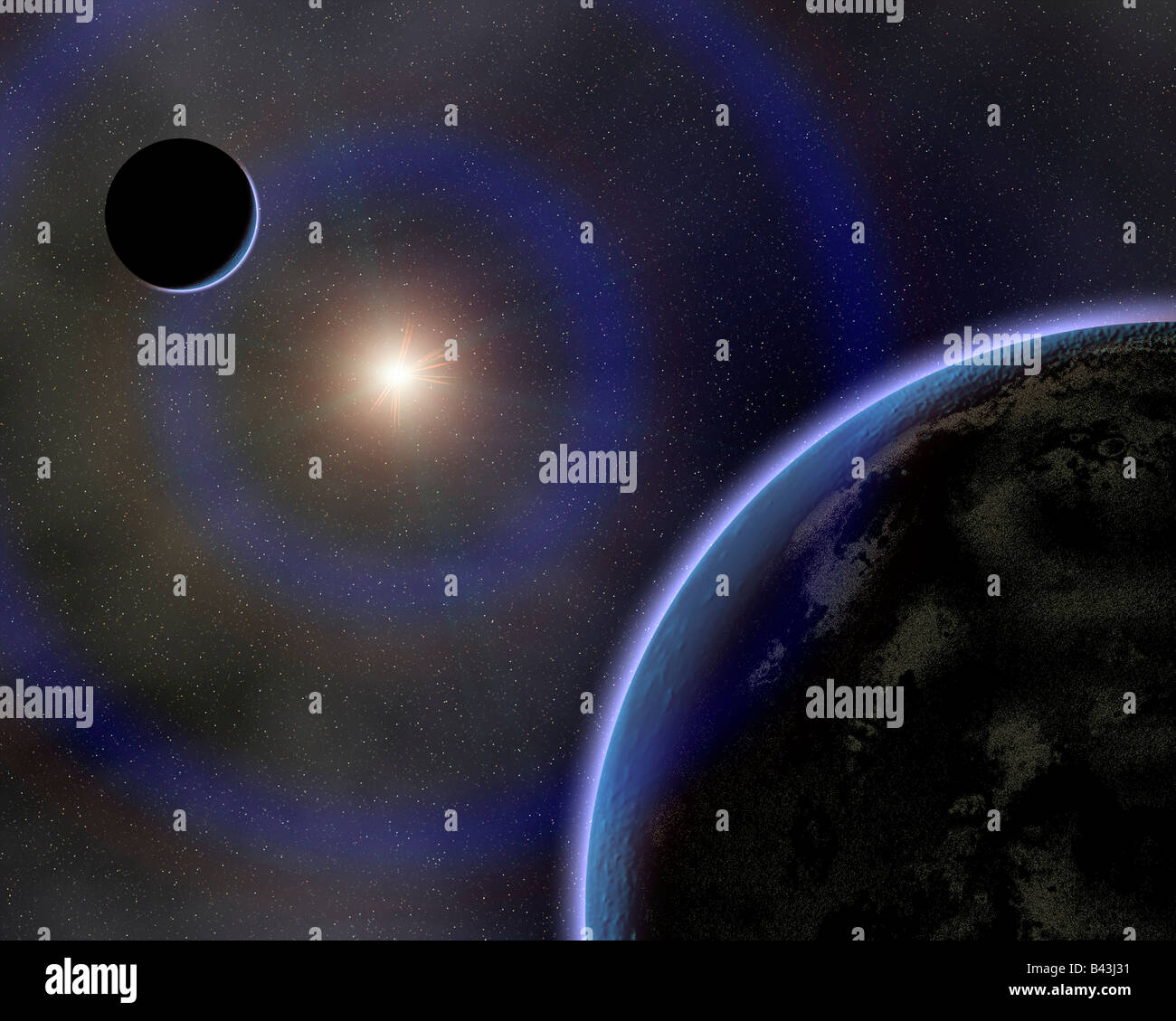 The Earth & Moon In Orbit Around The Sun. Stock Photo