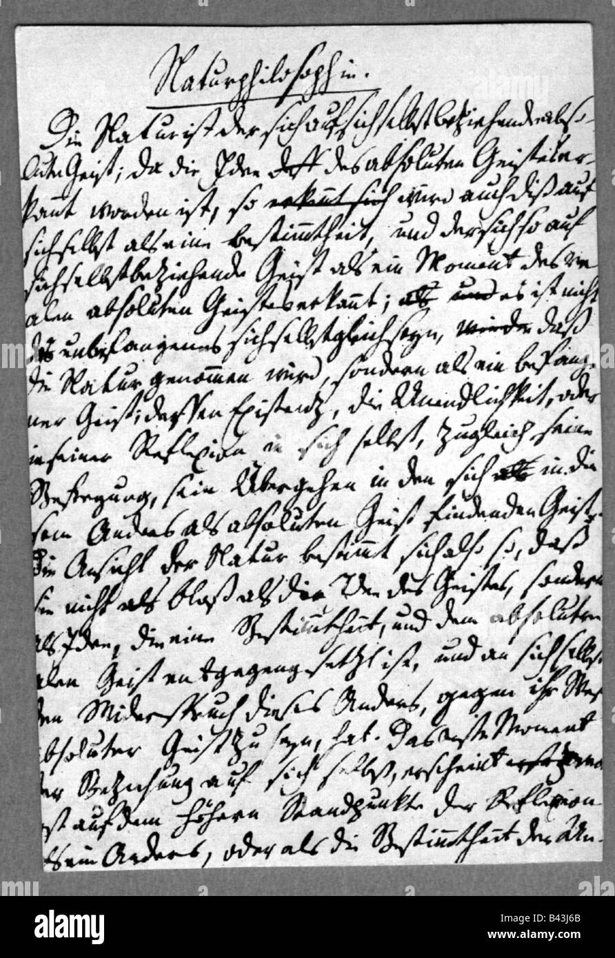 Hegel, Georg Wilhelm Friedrich, 27.8.1770 - 14.11.1831, German philosopher, author, book 'Wissenschaft der Logik' ('Science of logic'), manuscript, handwriting, absolute idealism, writing, , Stock Photo
