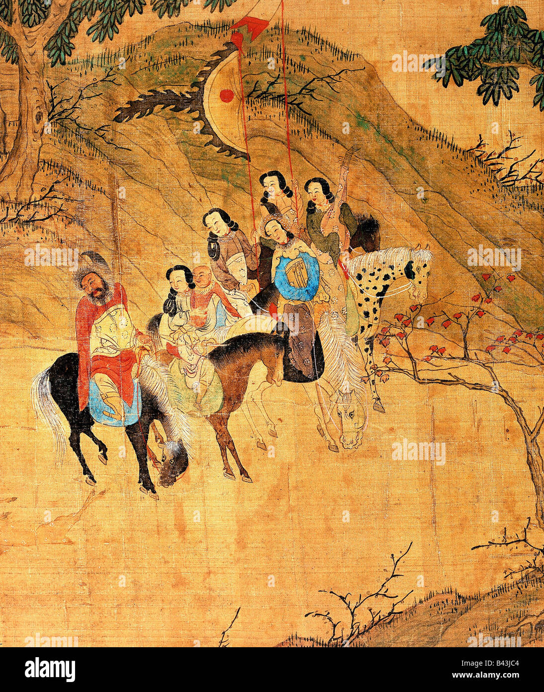 fine arts - China, Dshau Tse Nag (1265 - 1307), painting, 'Emperor Tomor hunting', silk painting, detail, Yuan Dynasty, circa 1300 AD, private collection, , Artist's Copyright has not to be cleared Stock Photo