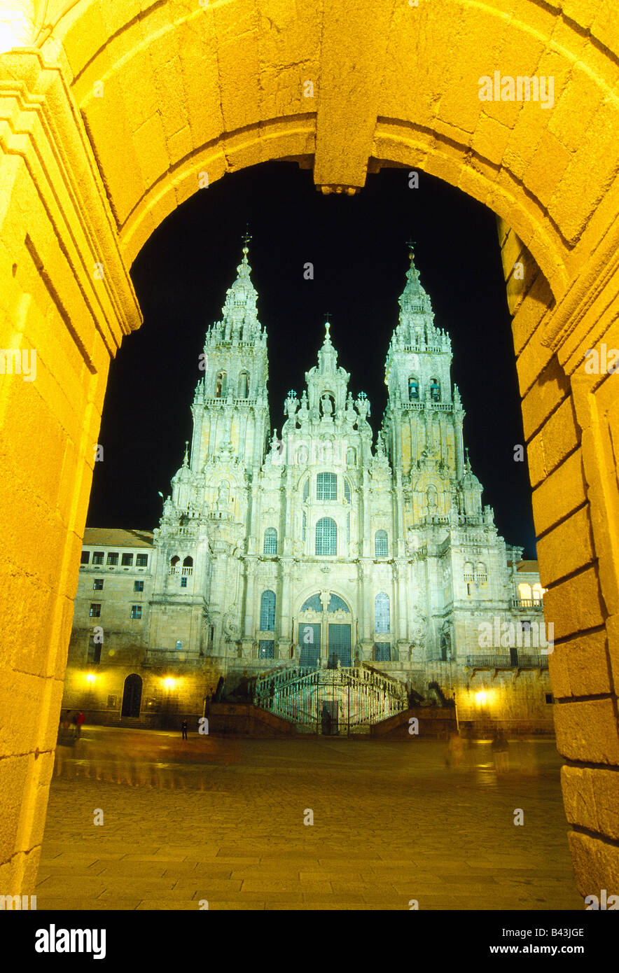 Cathedral. Night view. Santiago de Compostela. La Coruña province. Galicia. Spain. Stock Photo