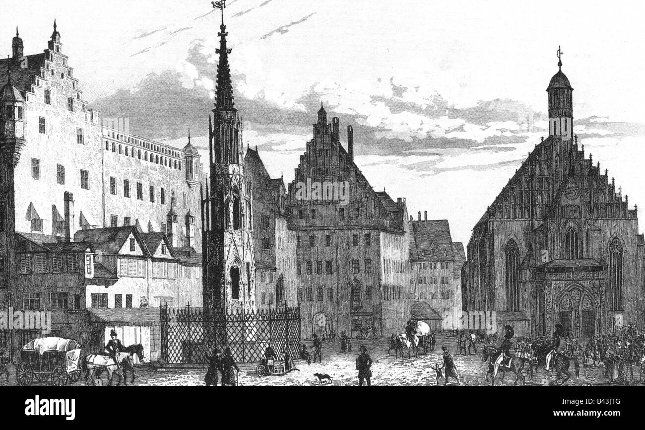 geography / travel, Germany, Nuremberg, market, engraving by Lemaitre, circa 1840, Stock Photo