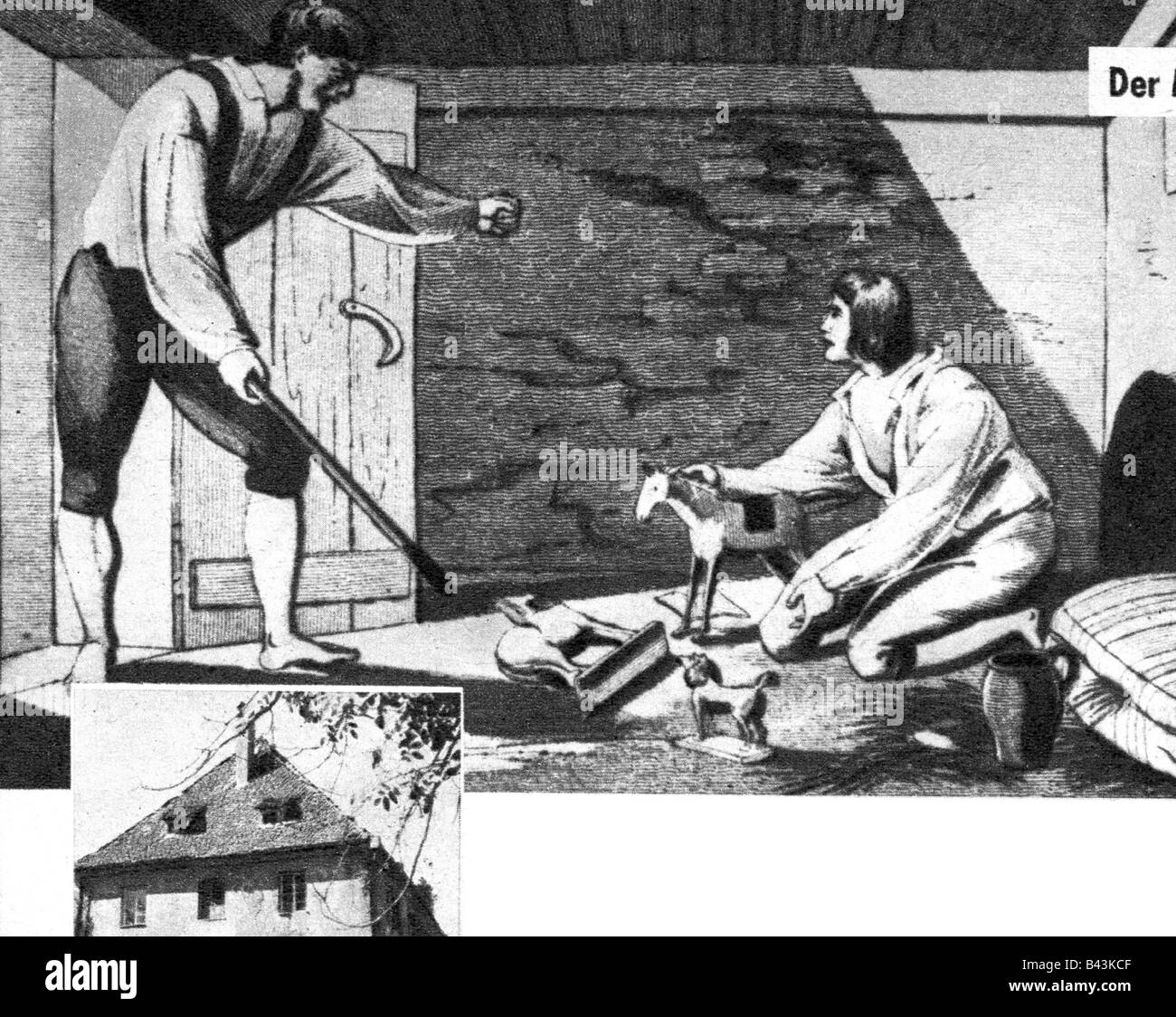 Hauser, Kaspar, 30.4.1812 - 17.12.1833, German foundling, scene, in dungeon of castle Pilsach, historical painting, prisoner, imprisoned, , Stock Photo