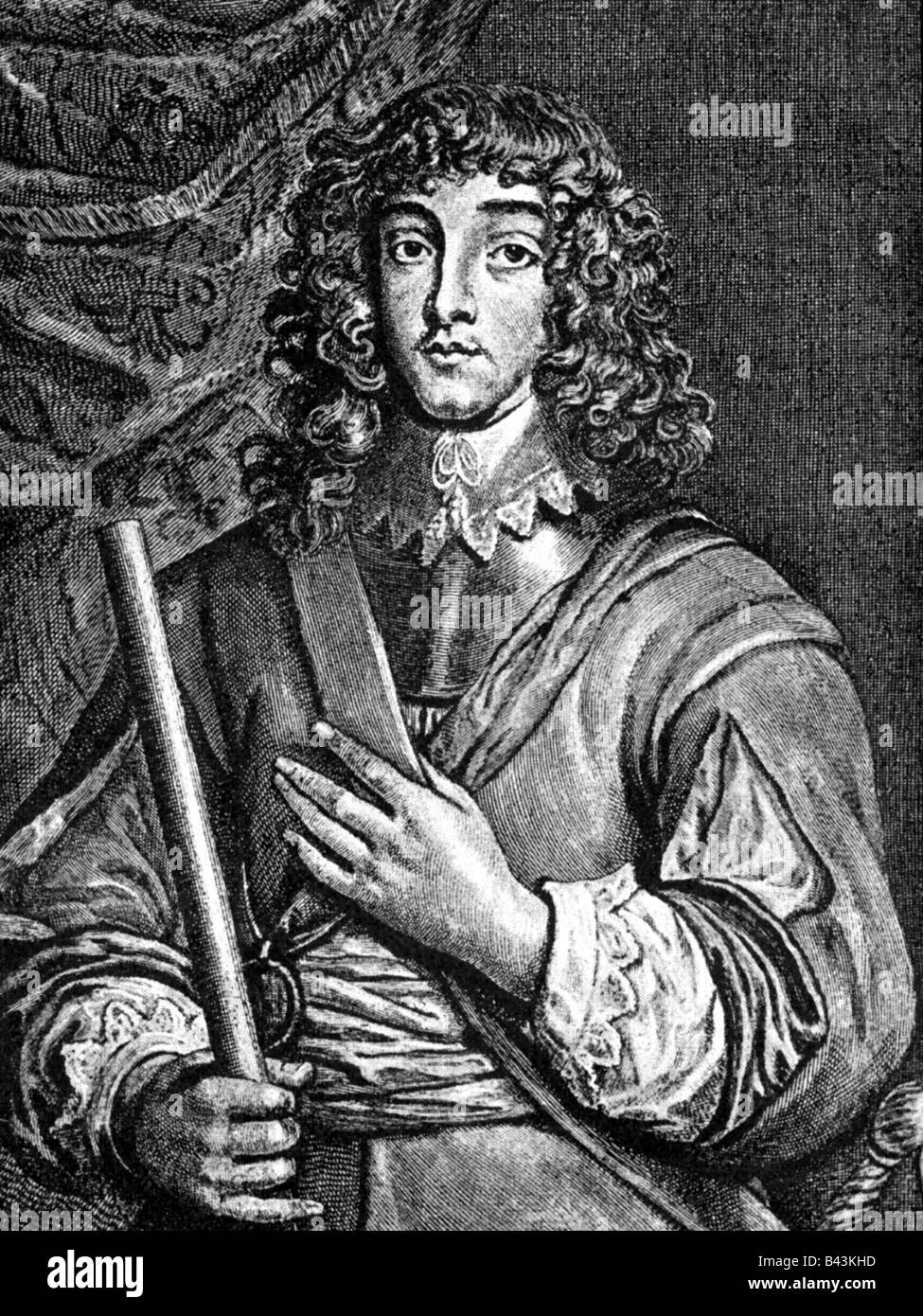 Rupert of the Rhine, 27.12.1619 - 29.11.1682, English general and admiral, half length, copper engraving, circa 1645, , Artist's Copyright has not to be cleared Stock Photo