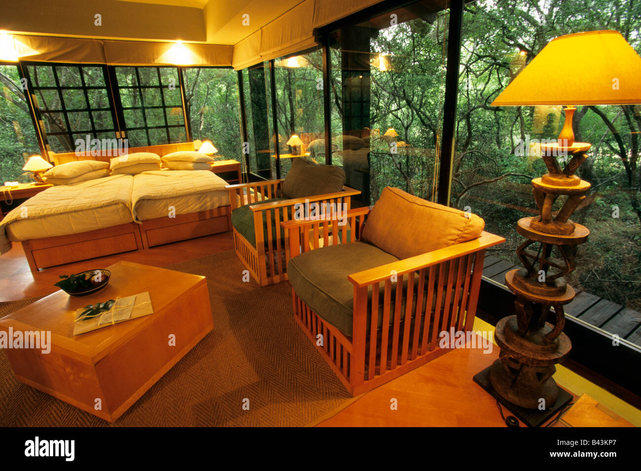 Interior of a chalet in the Phinda Forest Lodge at Phinda Game Reserve Stock Photo