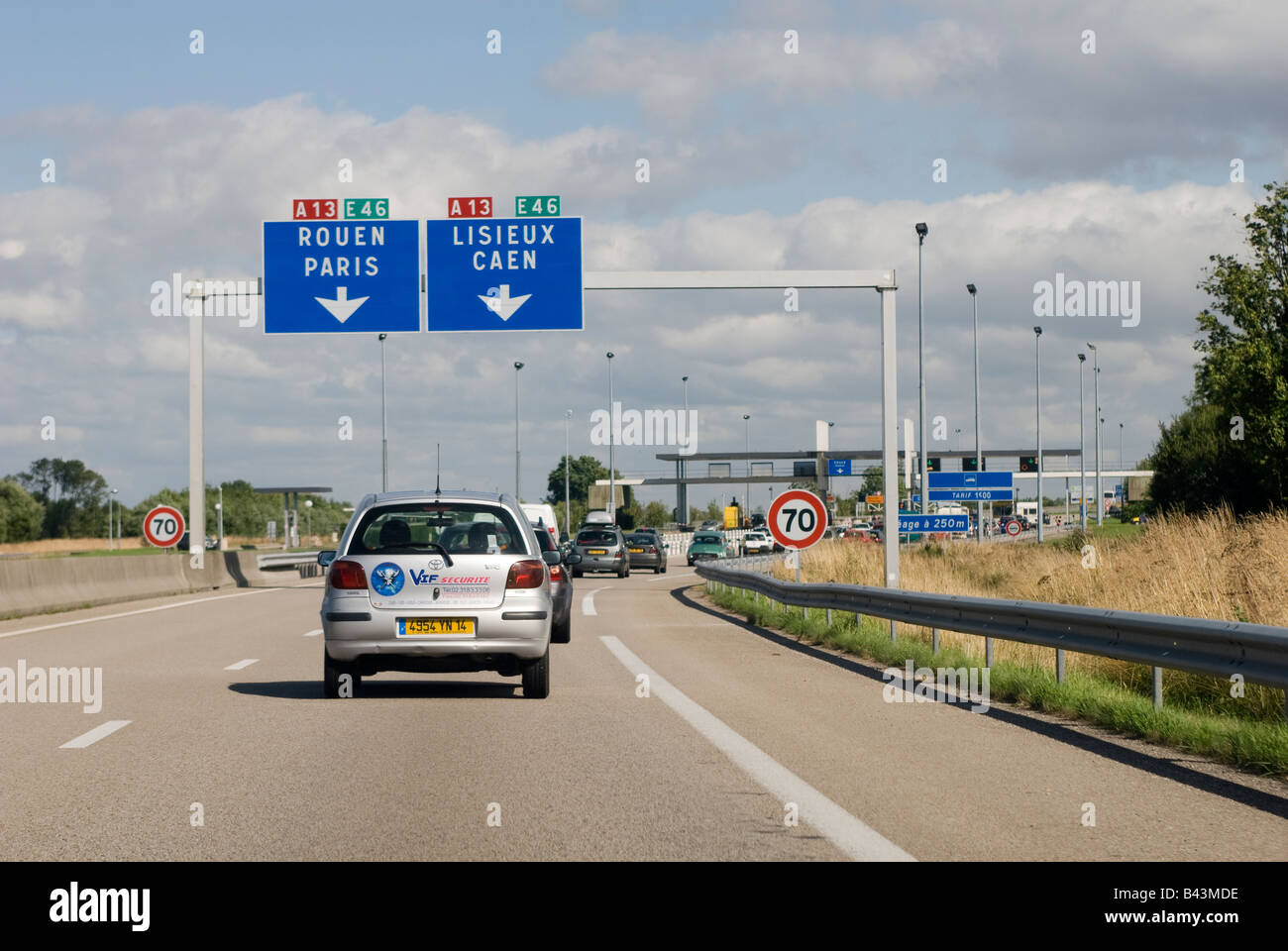 Traffic driving on the A13 autoroute in Normandy France Stock Photo