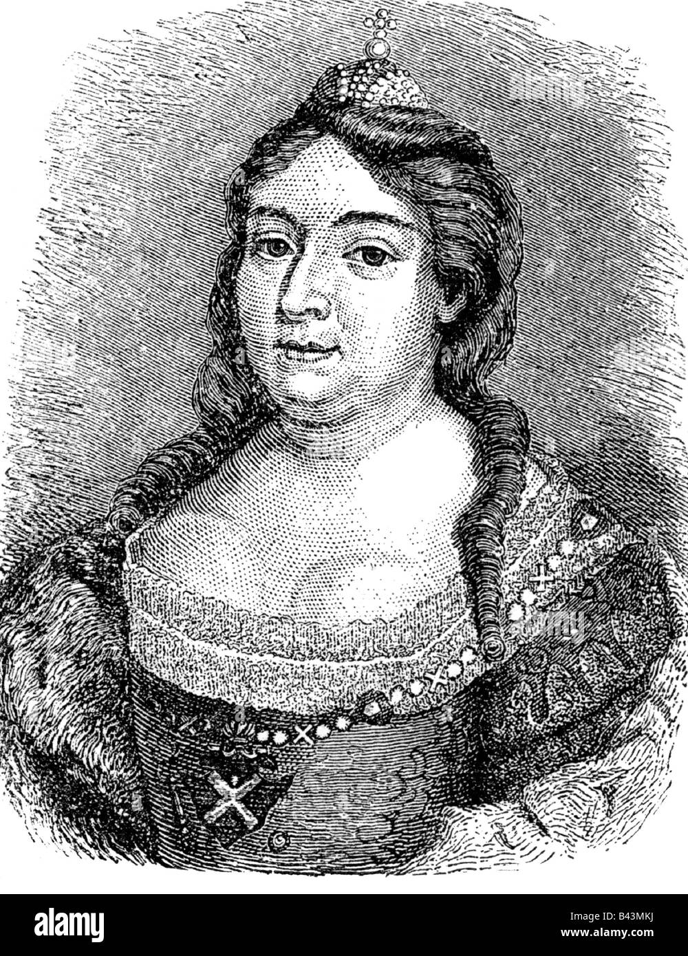 Anna Ivanovna, 25.1.1693 - 28.10.1740, Empress of Russia 25.2.1730 - 28.10.1740, portrait, wood engraving, 19th century, , Stock Photo