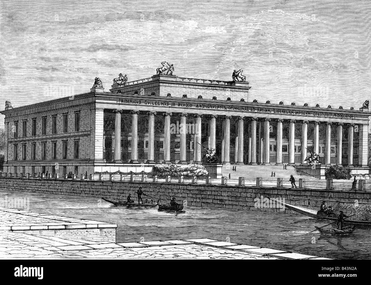 geography/travel, Germany, Berlin, museums, Altes Museum, built 1825 - 1828 by Karl Friedrich Schinkel, engraving, 19th century, Old Museum, neoclassical, architecture, historic, historical, UNESCO World Cultural Heritage Site, people, Stock Photo