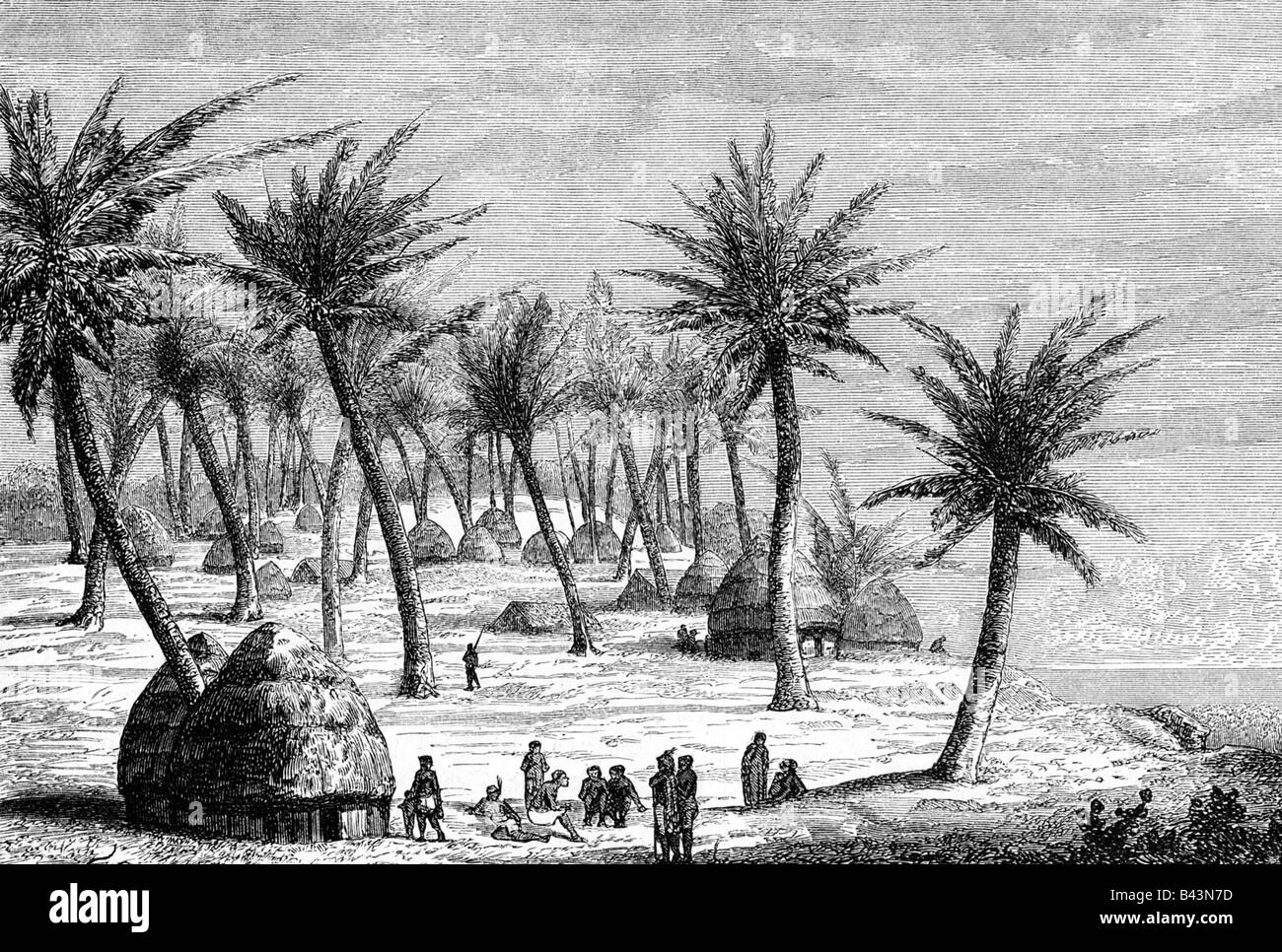 geography / travel, Tanzania, colonial period, view towars village in Mrima, German - East Africa, circa 1900, Stock Photo