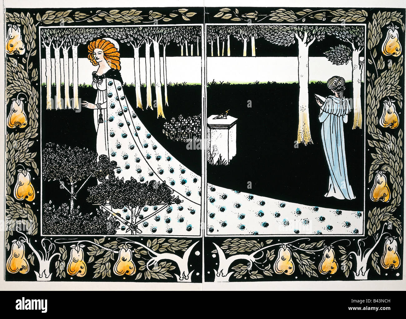 fine arts - Beardsley, Aubrey (1872 -1898), book illustration, 'King Arthur's Death', by Thomas Malory, scene, coloured autotype, 1893, private collection, Artist's Copyright has not to be cleared Stock Photo