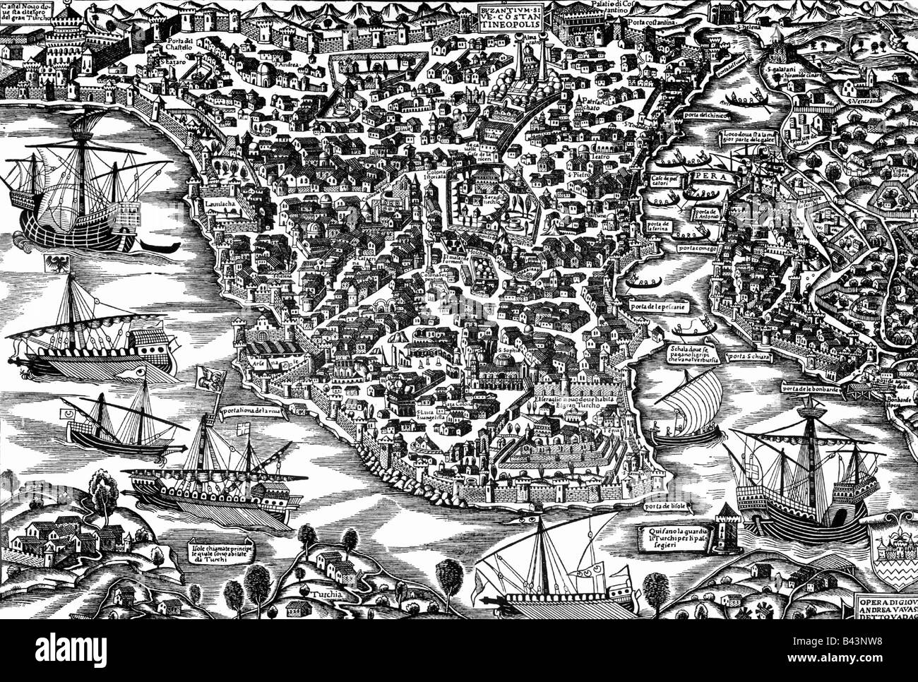 geography / travel, Turkey, Istanbul, (Constantinople), city views / cityscapes, woodcut, 1520, Stock Photo
