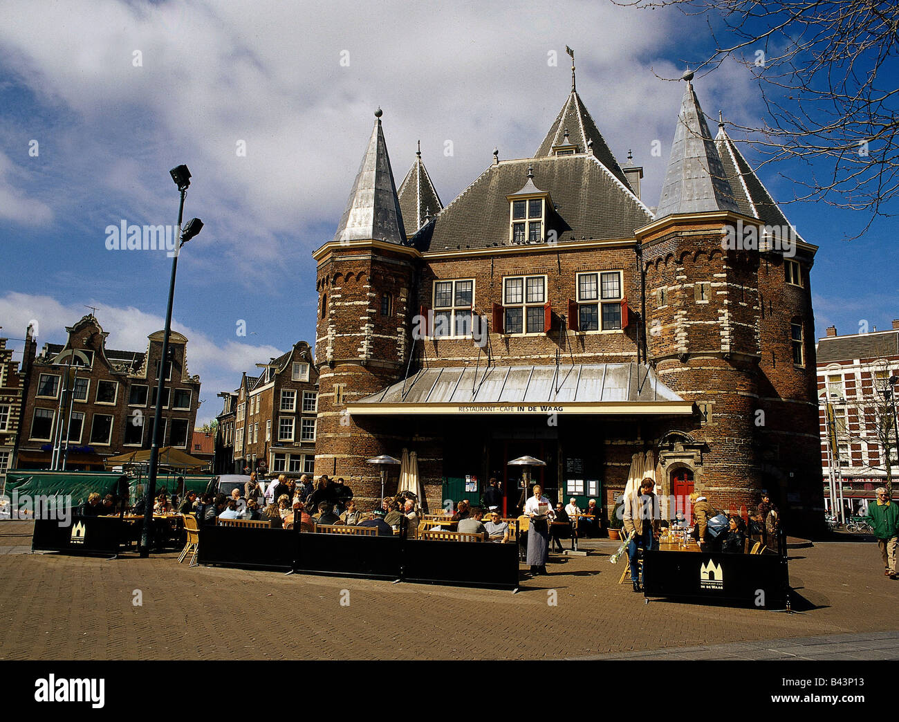 geography / travel, Netherlands, Amsterdam, squares, Nieuwmarkt, restaurant café In De Waag, market, sqaure, , Additional-Rights-Clearance-Info-Not-Available Stock Photo