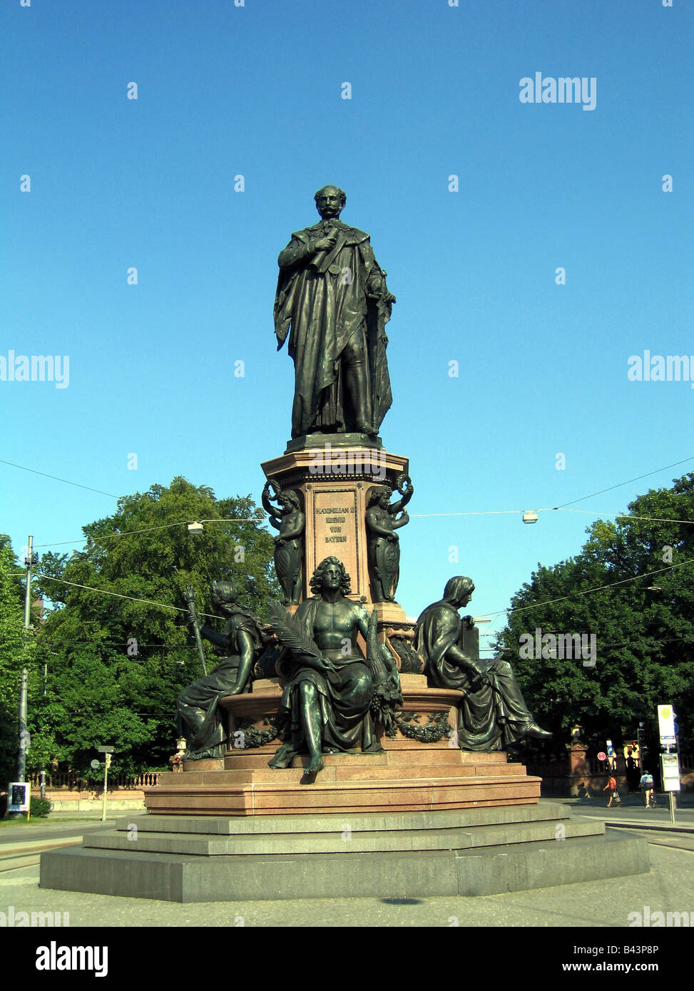 geography / travel, Germany, Bavaria, Munich, monuments, Max II monument, Maximilianstrasse, outline by Zumbusch, casting by Oskar von Miller, , Additional-Rights-Clearance-Info-Not-Available Stock Photo