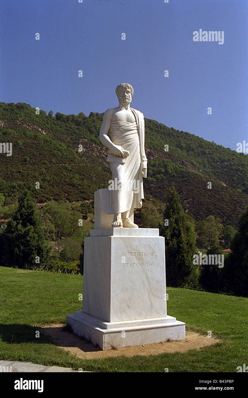 Aristotle, 384 - 322 BC, Greek philosopher, statue, Stagira, Greece, Stock Photo