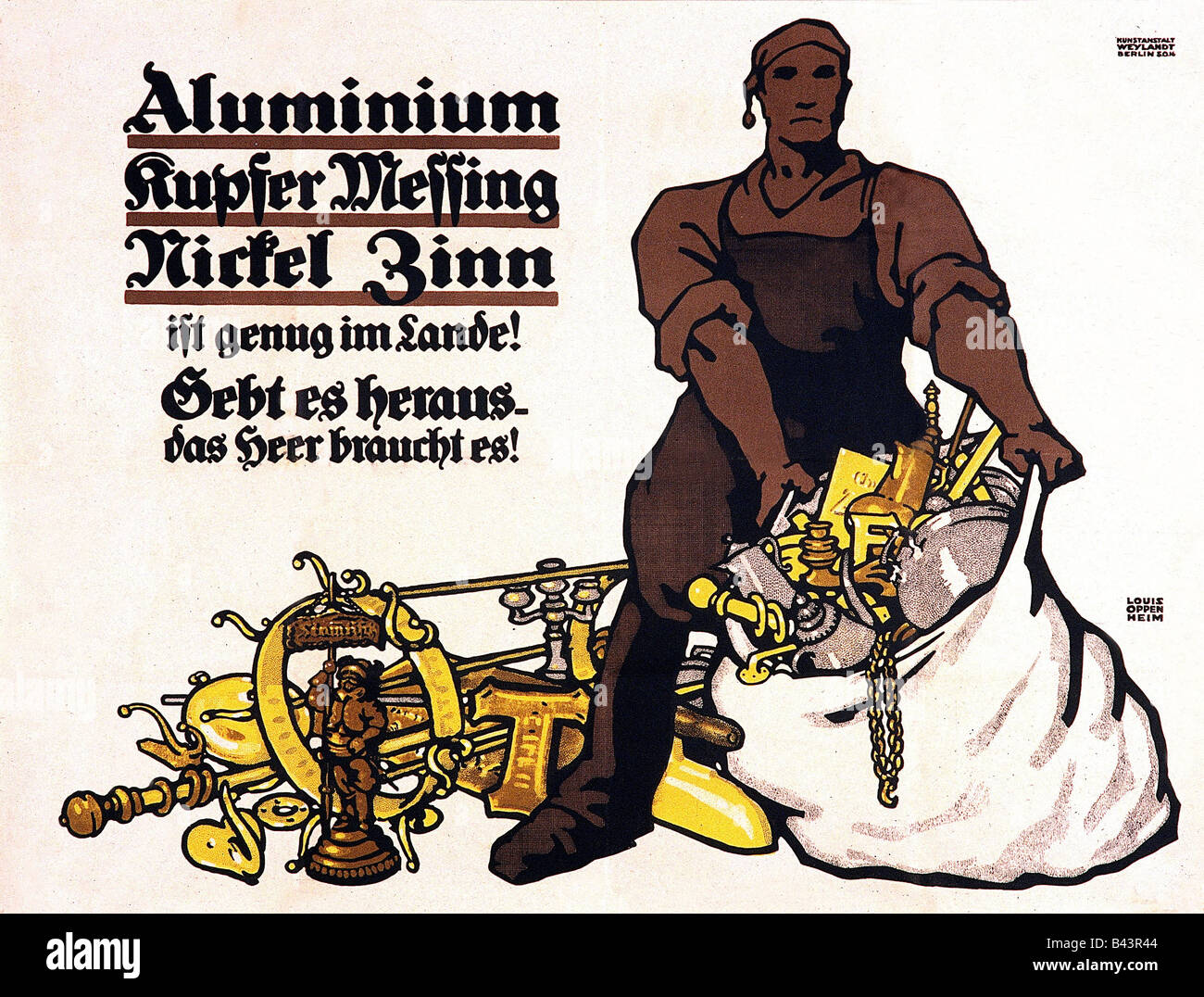 events, First World War / WWI, Germany, poster 'Aluminium Kupfer Messing Nickel, Stock Photo