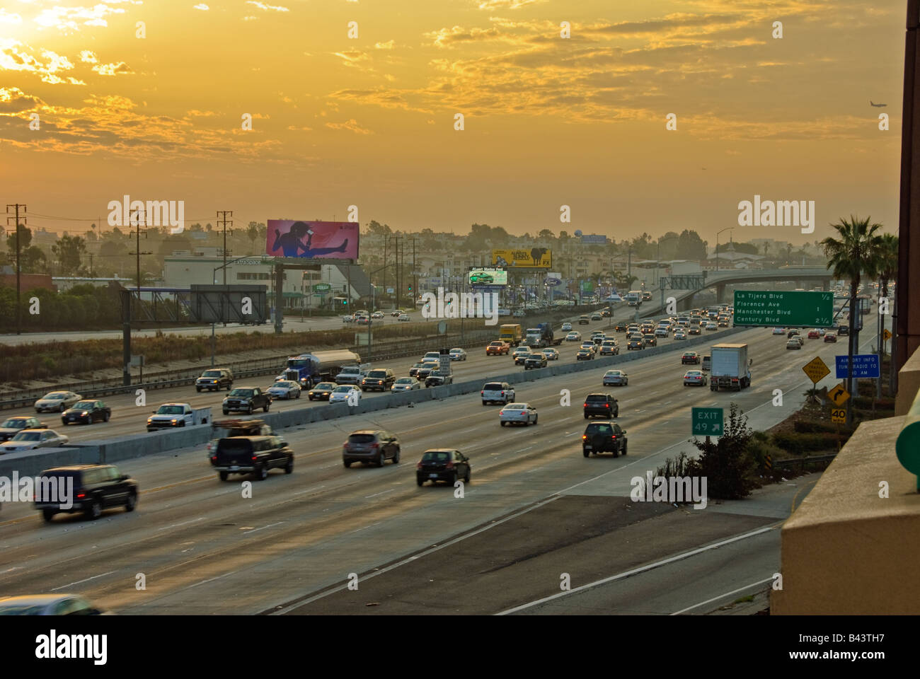 405 freeway I-405 Los Angeles CA, California highway signs bumper to bumper traffic, Stock Photo